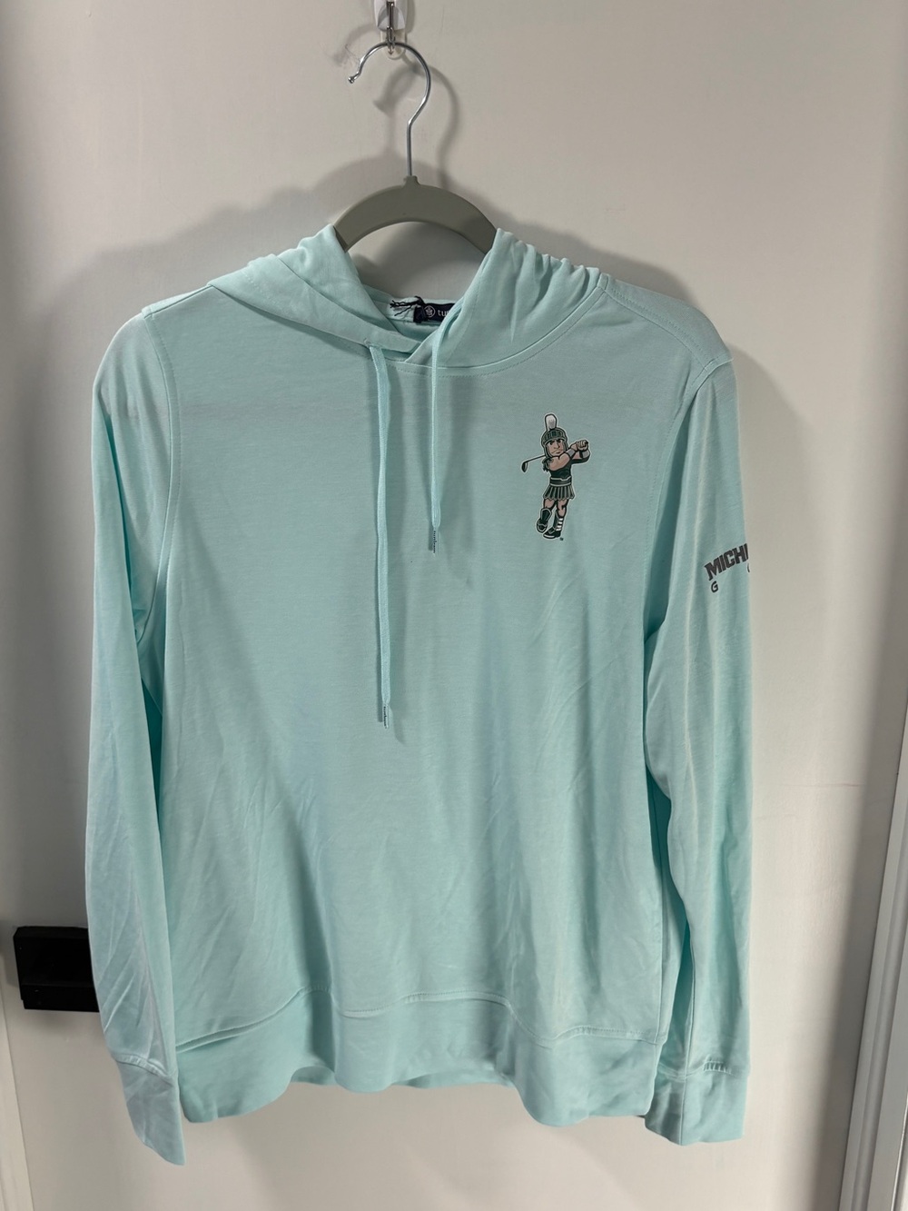 Light Mint Graphic Hoodie with Small Front Michigan State Spartan Golfing